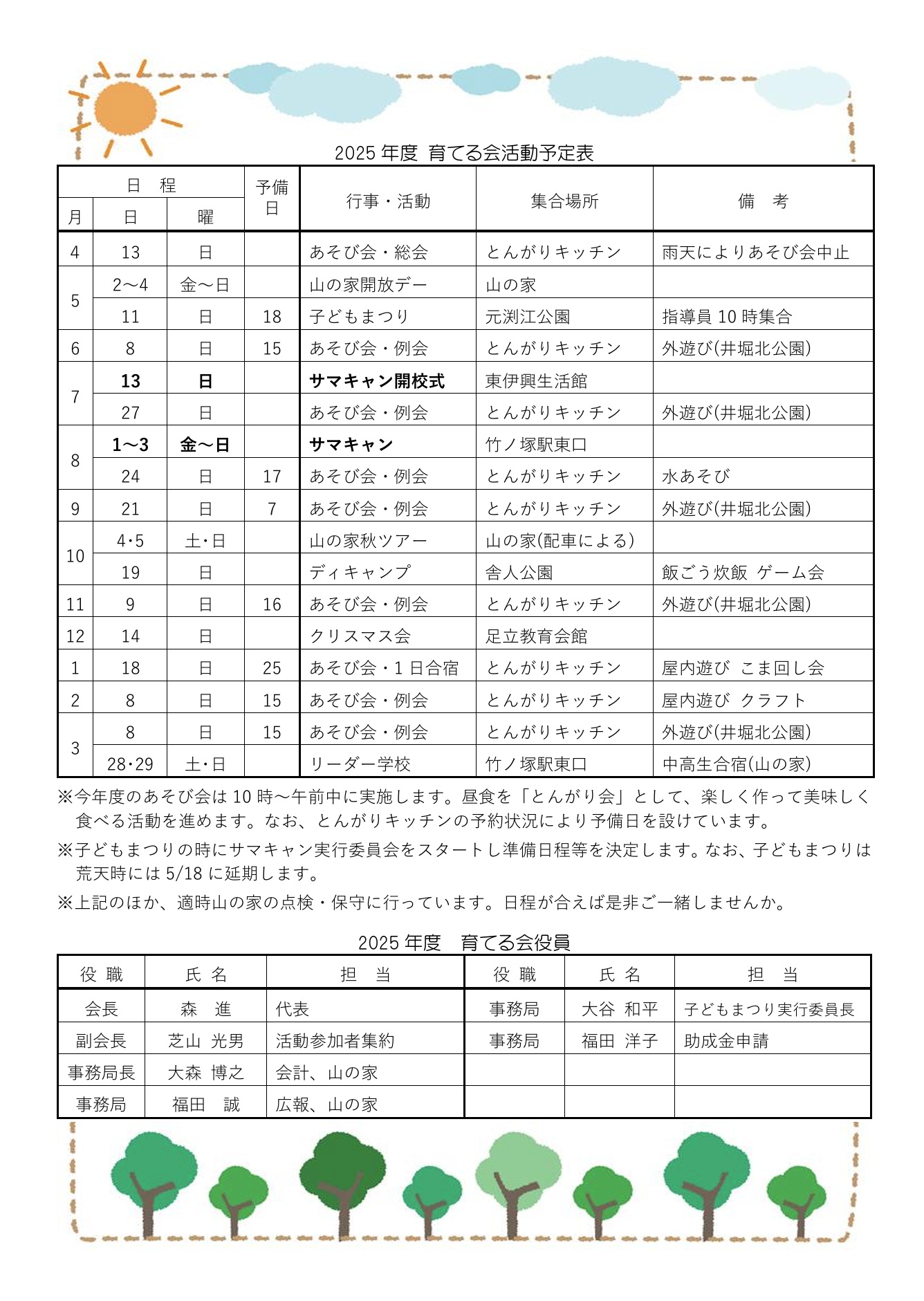 山の家だよりNo.227-2(活動予定表)