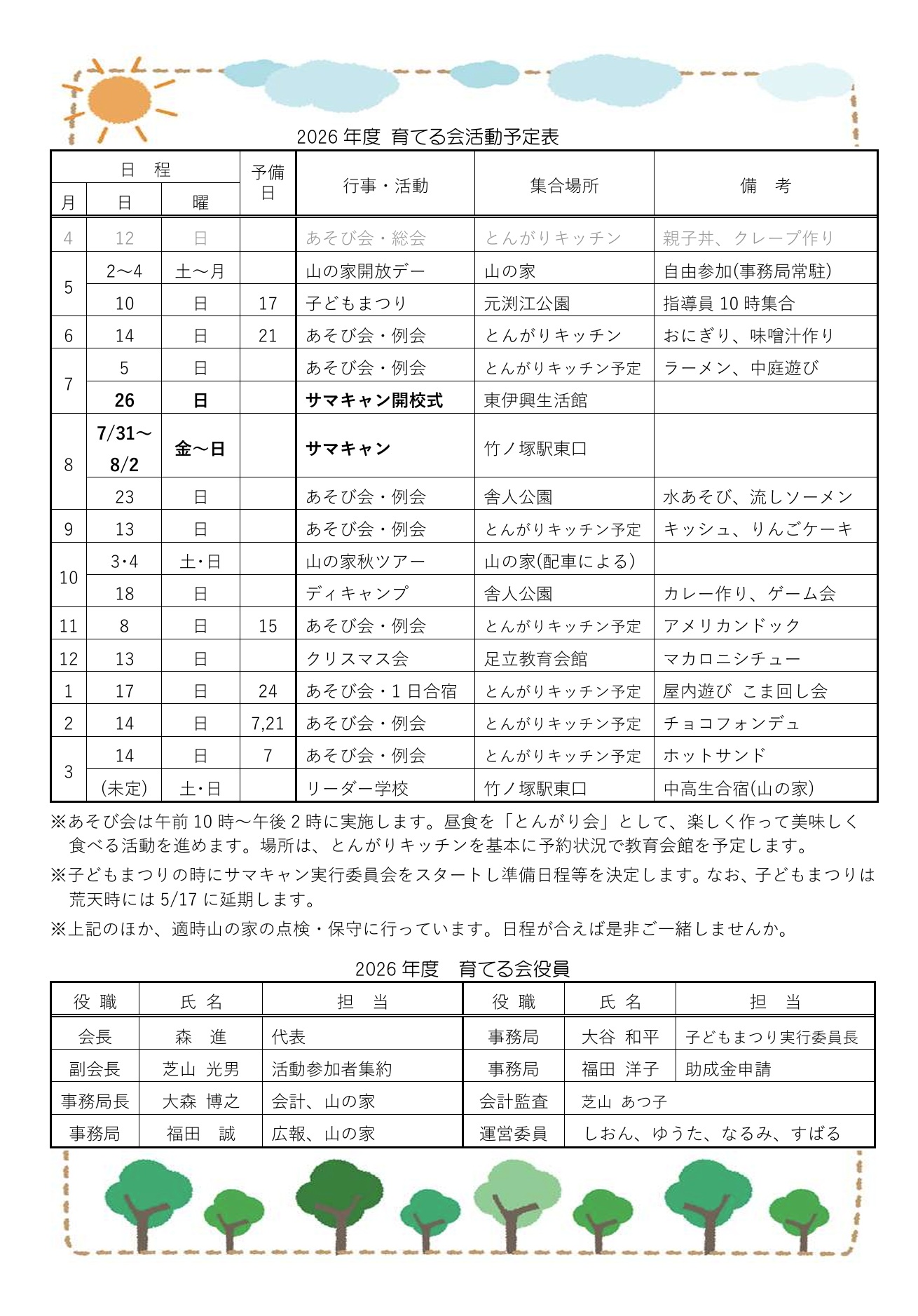 山の家だよりNo.238-2(育てる会活動予定表)